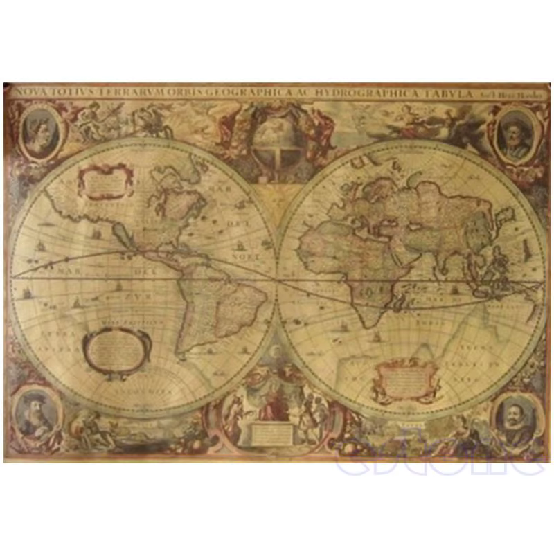 Affiche carte du monde en papier brun 256, 71x50cm, rétro vintage, vieux globe, décoration de la maison