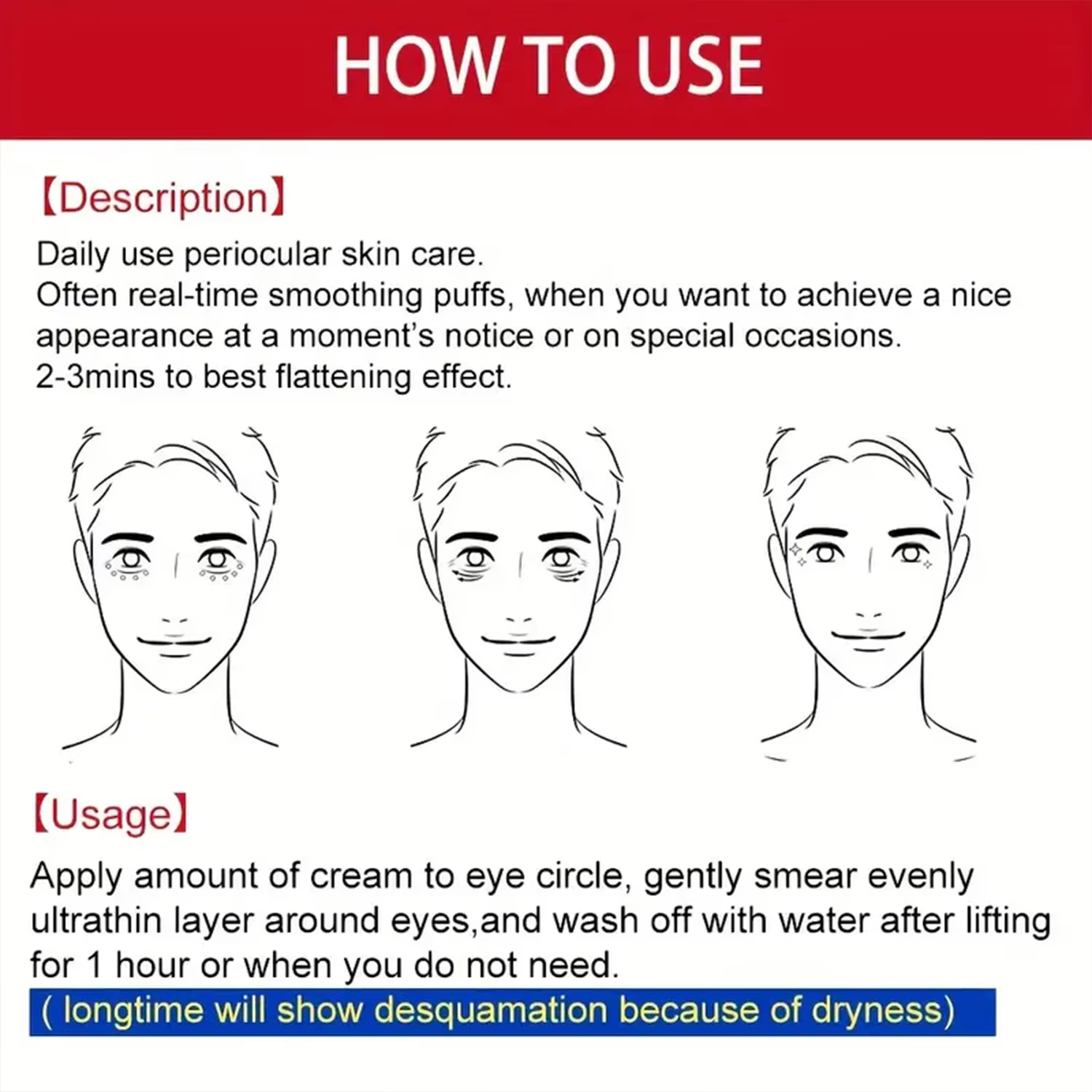 Crème pour les yeux liftante instantanée. Pour hommes femmes. Bonne ductilité cutanée. Adoucit