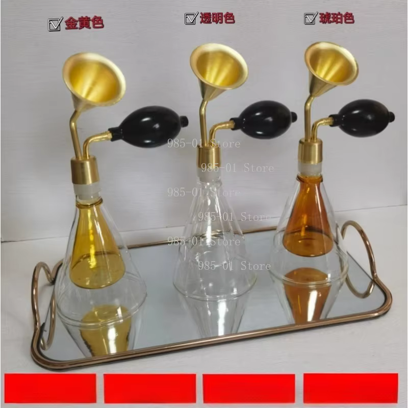Flacon en verre créatif avec décor en laiton pour parfum, huile essentielle, liqueur, café en grains
