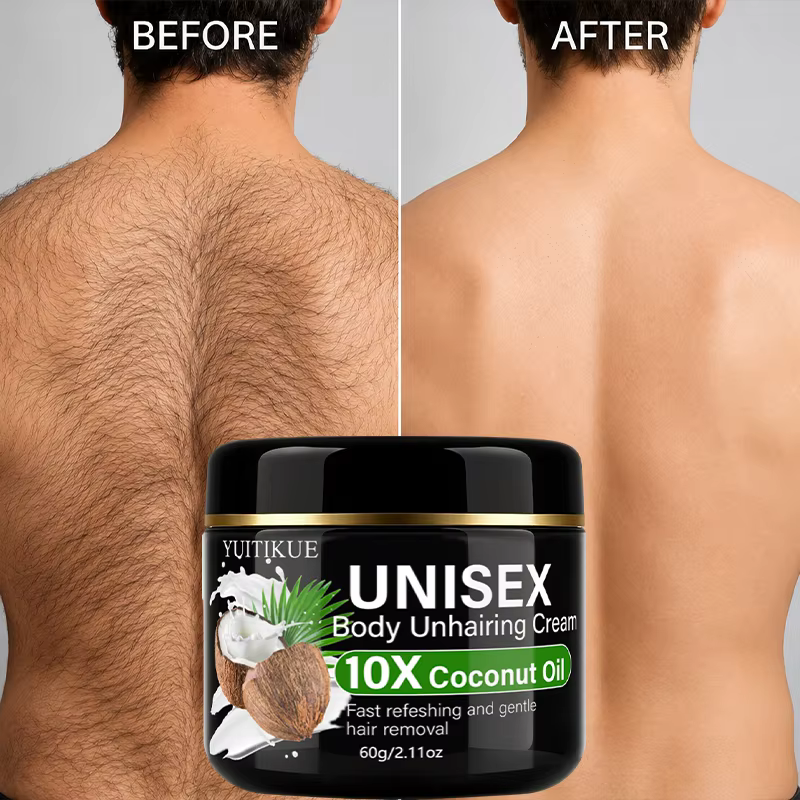 Crème dépilatoire à l'huile de coco unisexe YUITIKUE 60g, épilation douce et rapide, crème de soin quotidienne pour le corps entier