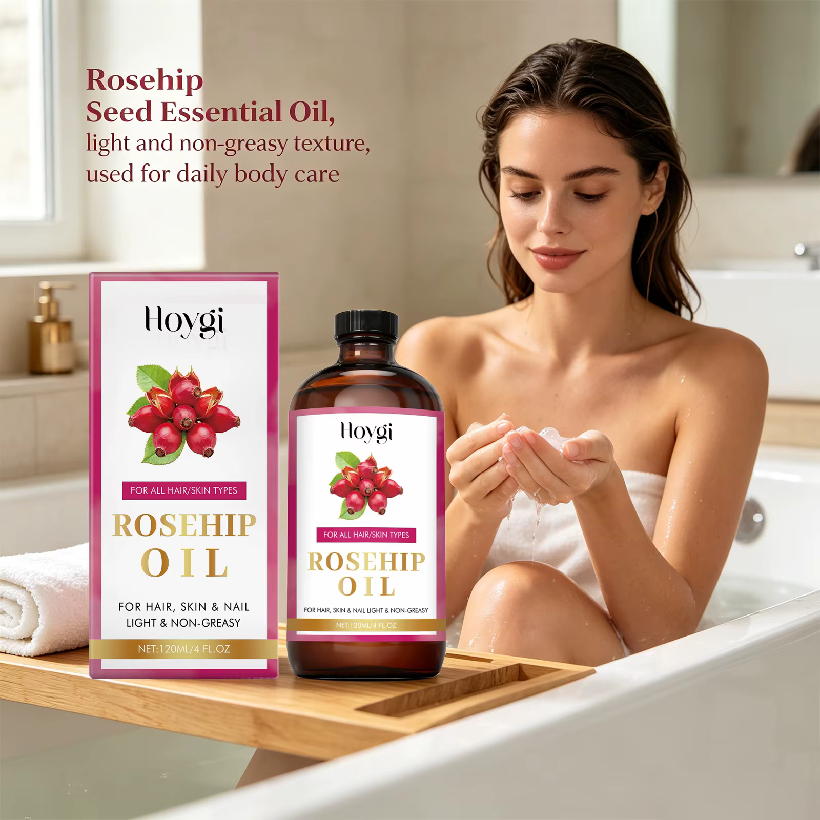 Huile Essentielle Apaisante de Graines de Rose Musquée pour Cheveux, Peau et Ongles – Huile de Massage Hydratante et Réparatrice pour la Peau et les Cheveux