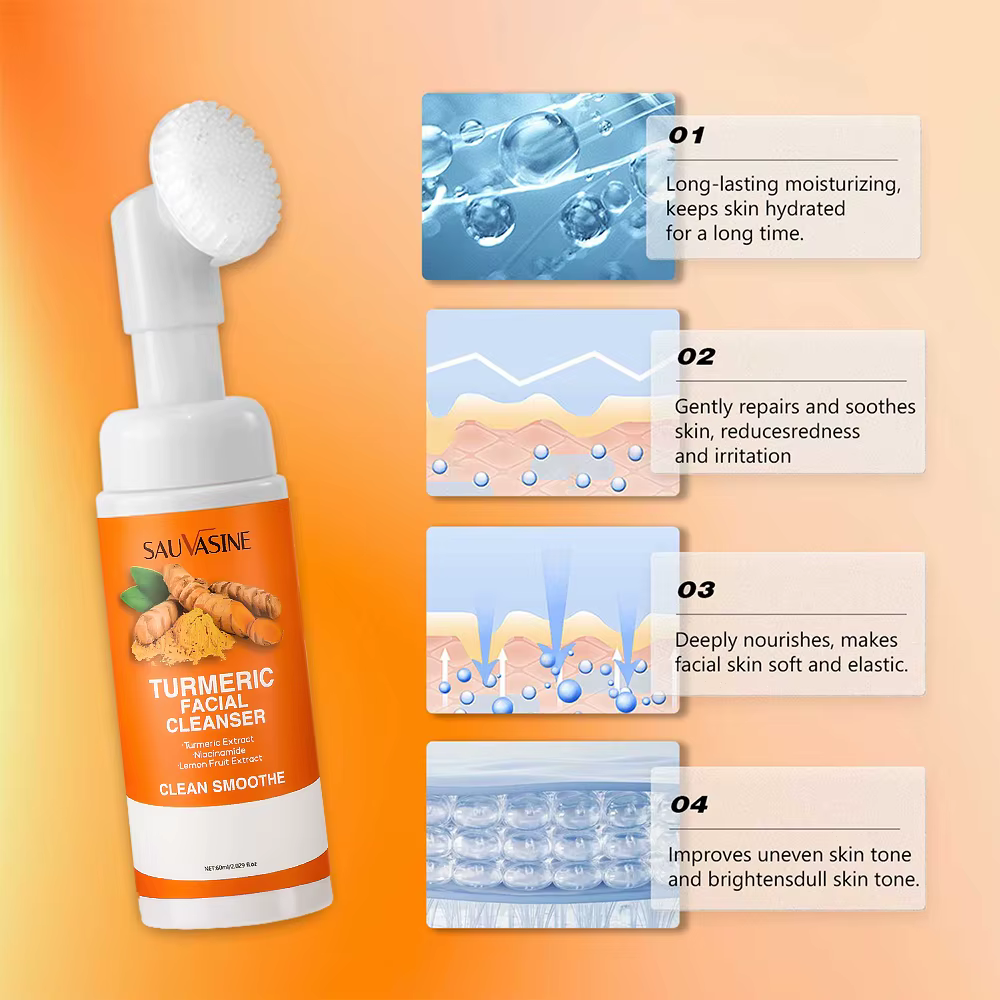 Nettoyant au curcuma hydratant le visage éclaircissant le teint de la peau mousse de lavage