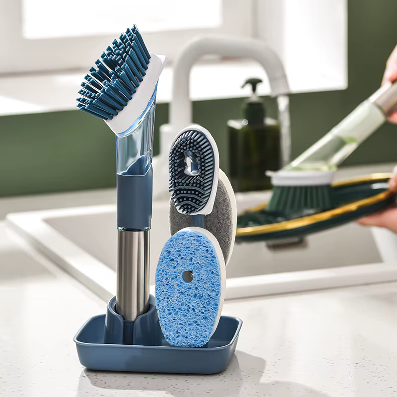 Outils de nettoyage de cuisine, brosse à vaisselle à Long manche, distributeur de savon liquide, nettoyeur de vaisselle, brosse à vaisselle, éponge, lingette de lavage de Pot