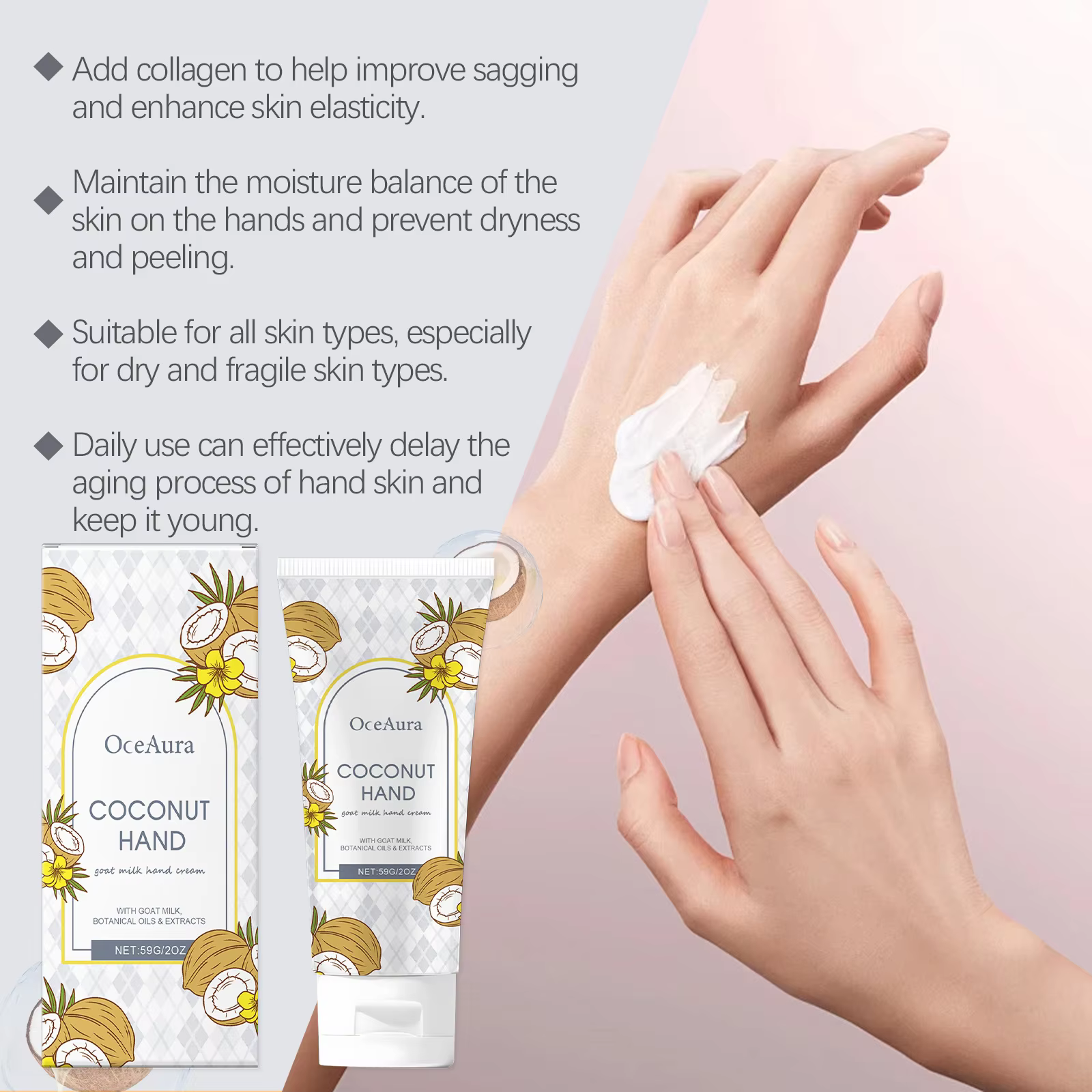 Crème hydratante pour les mains à la noix de coco