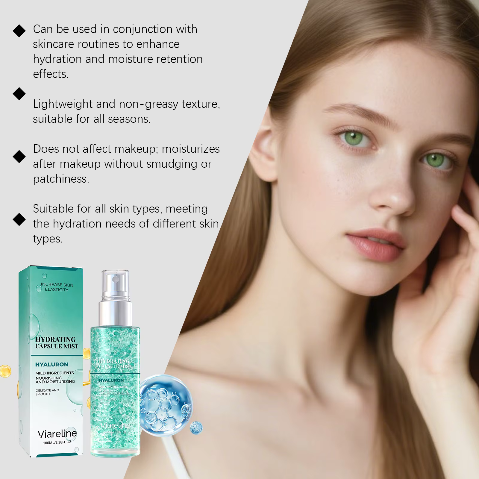 Huile Essentielle Corporelle Viareline Hydratante Non Collante Soulage la Sécheresse Adoucit la Peau Rugueuse Délicate Éclaircissante Nourrissante Spray Hydratant