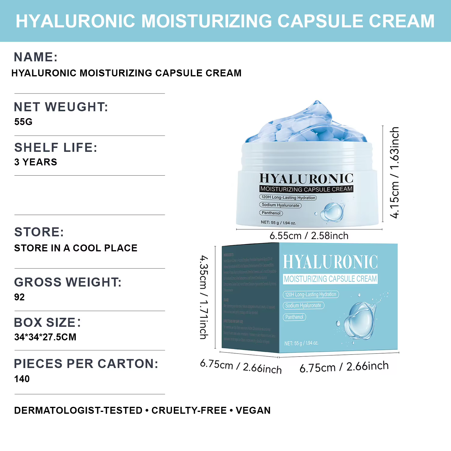 Crème en capsules à l'acide hyaluronique