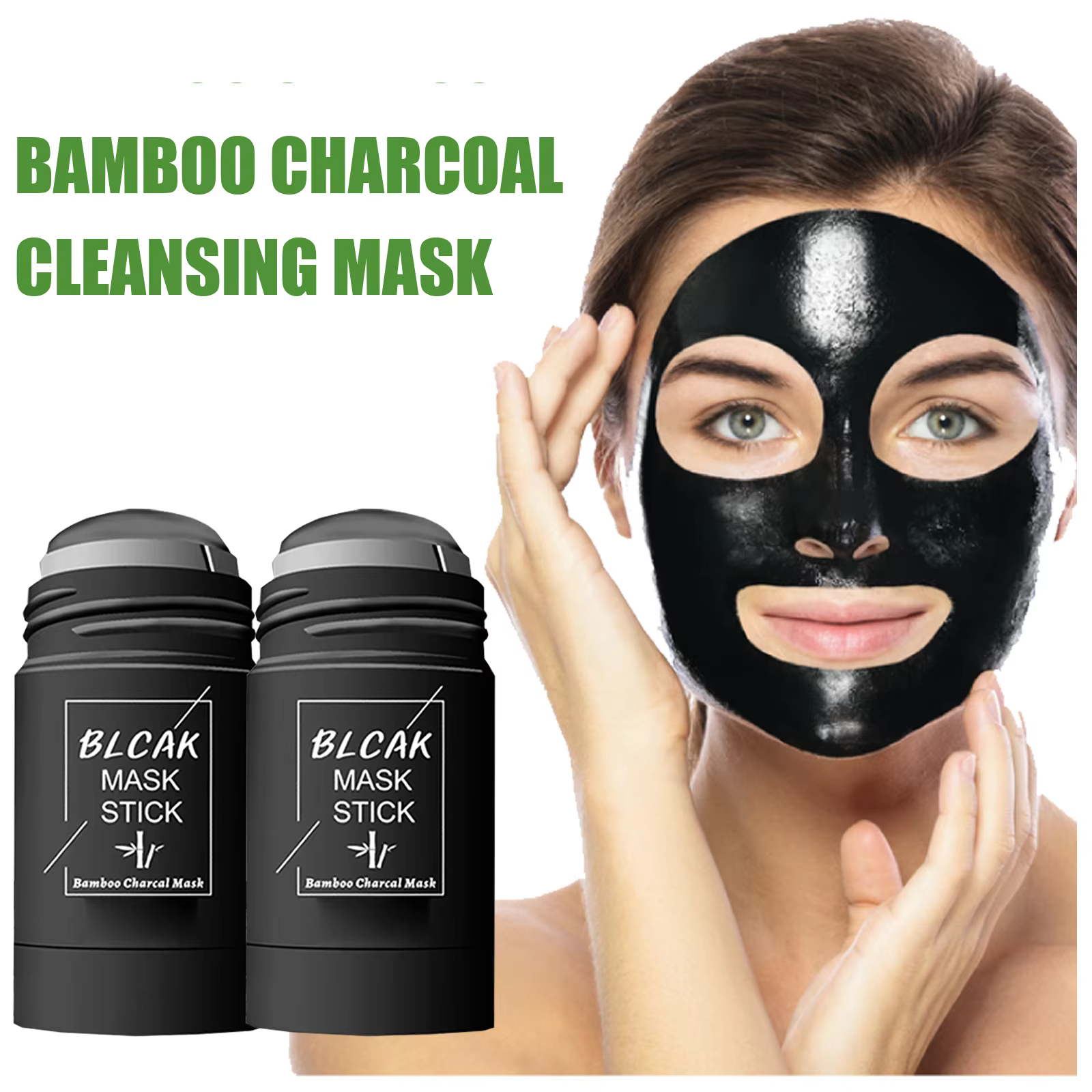Masque facial solide bâton thé vert miel pêche nettoyage des pores hydratant Long charbon d'aubergine Film de boue