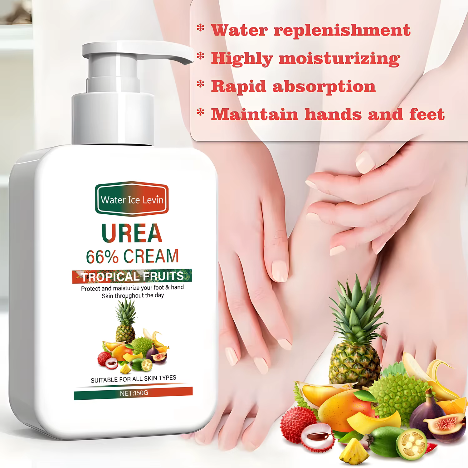 Crème Réparatrice Mains-Pieds à l'Urée - Aux Fruits Tropicaux - Hydratation Profonde - Pour une Peau Douce et Élastique