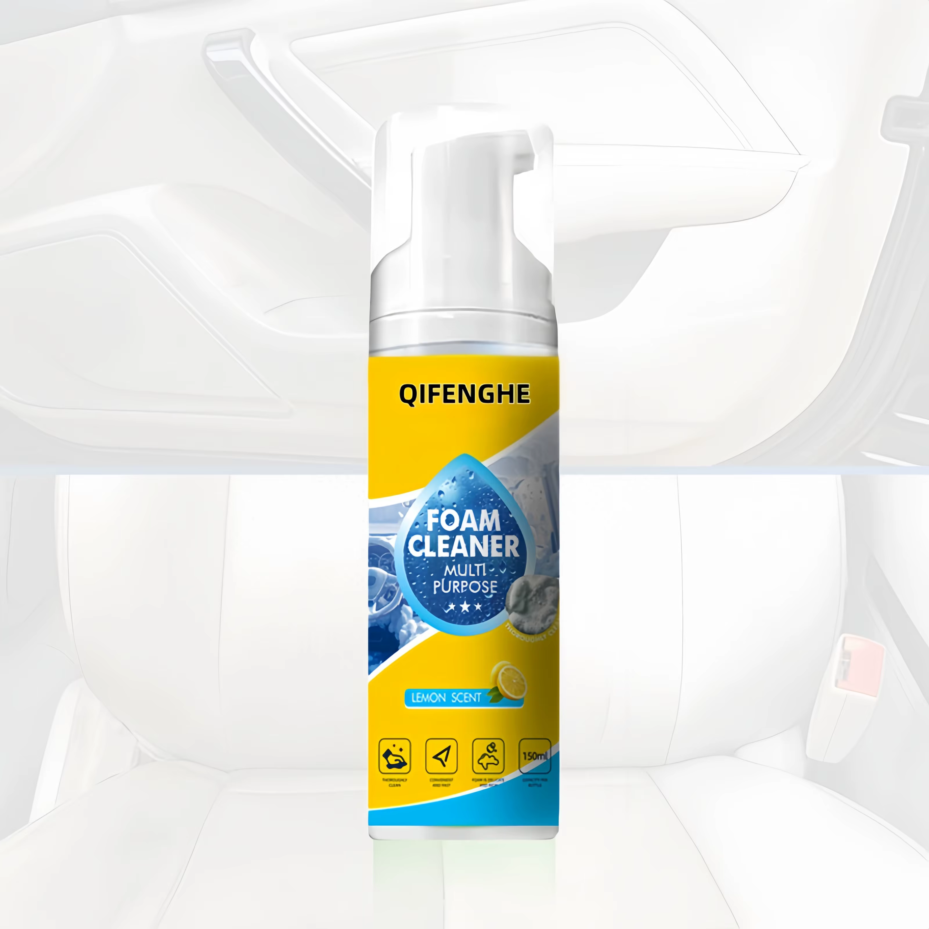 Nettoyant Moussant Multi-Usages pour Intérieur de Voiture – Nettoyage en Profondeur Sans Rinçage – Formule Douce – Parfum Citron Frais Longue Durée