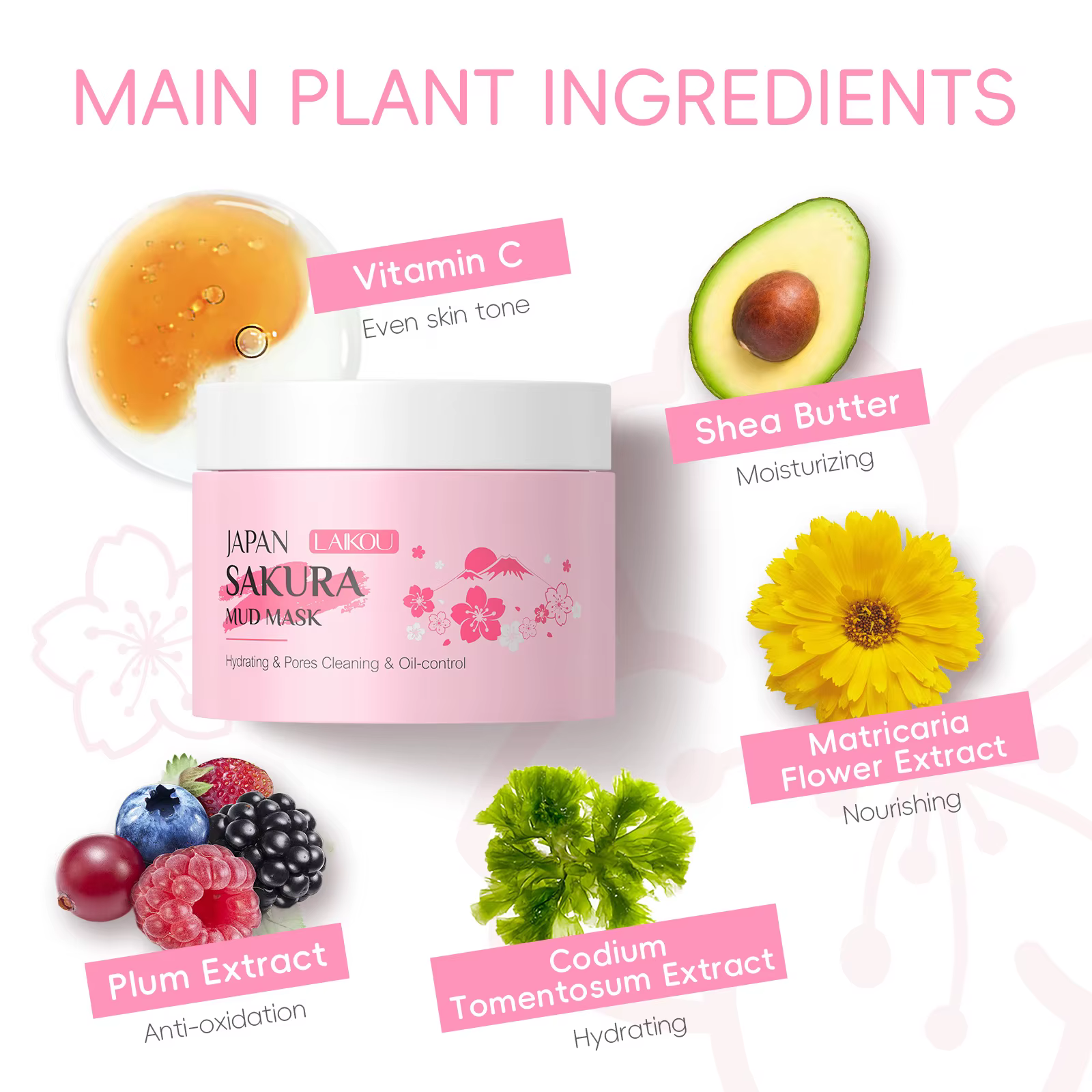 Masque Sakura pour le nettoyage du visage Maseczka dissolvant de tête noire Mascara soins de la peau