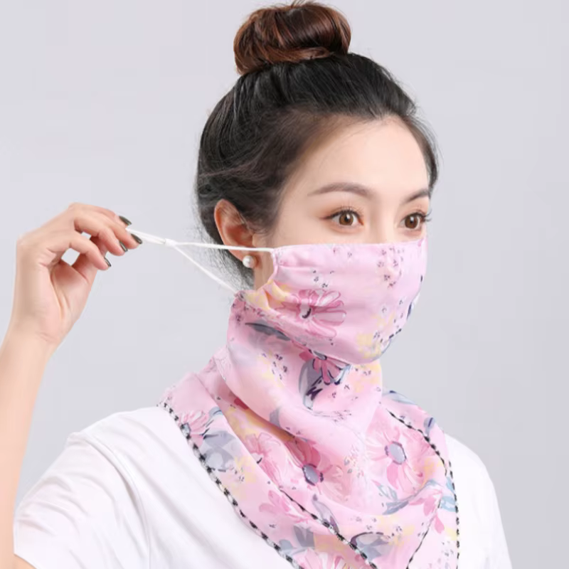 UPF 50+ Protection solaire voile facial écharpe-masque de cou en mousseline de soie respirante pour voyage en plein air cyclisme filtre UV couverture légère