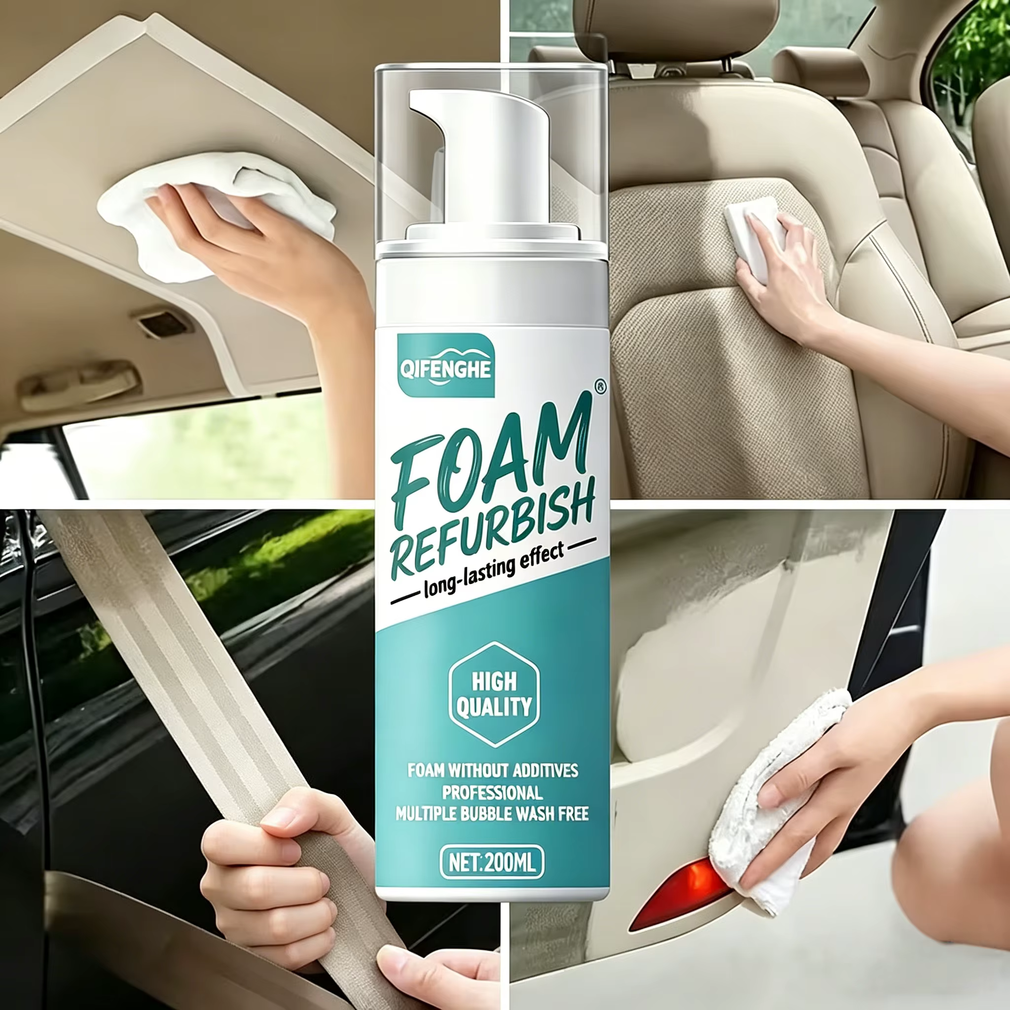 Nettoyant Rénovateur Mousse pour Automobile, Nettoyage en Profondeur pour Tissus Intérieurs de Voiture, Cuir et Plastique