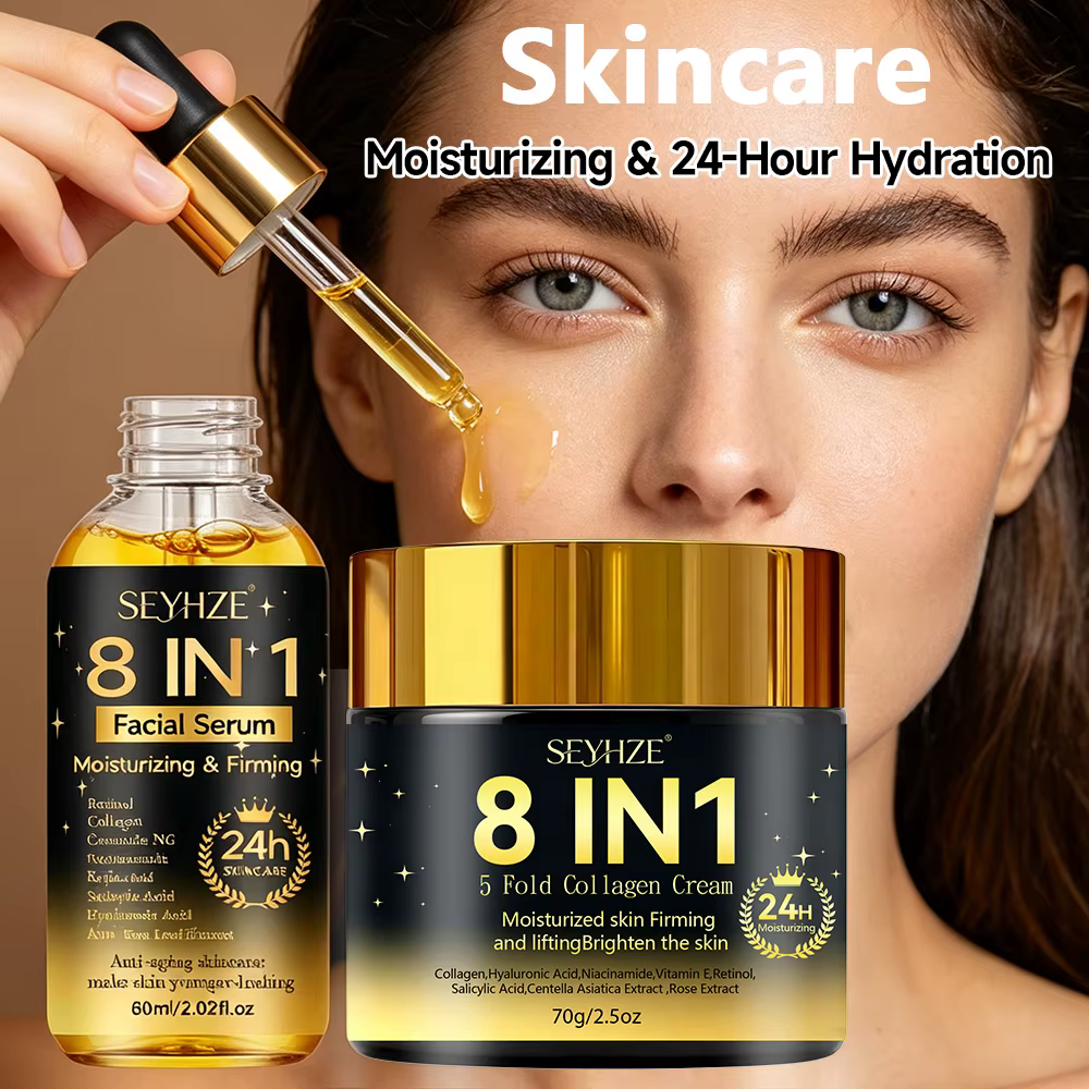 SEYHZE Kit de Soins Visage Hydratant et Raffermissant 8-en-1 (2 pièces) avec Niacinamide