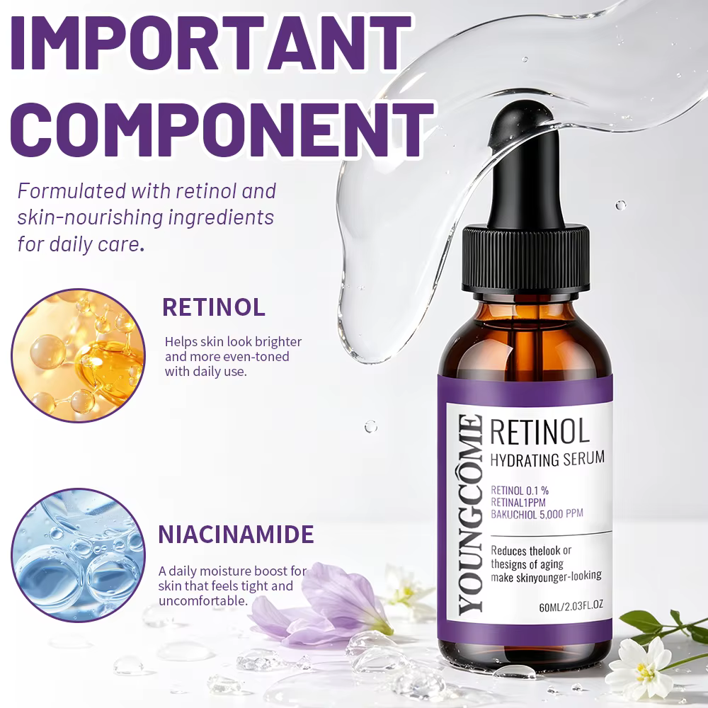 Sérum hydratant au rétinol - Sérum facial quotidien léger au rétinol pur à 0,1 %, formule douce et nourrissante pour tous les types de peau, Smoo