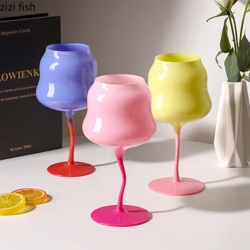 Tasse en verre à pieds hauts de Style crème, verre à vin rouge coloré créatif, verres à vin, verres à Cocktail, récipient d'alcool, articles pour boissons à domicile