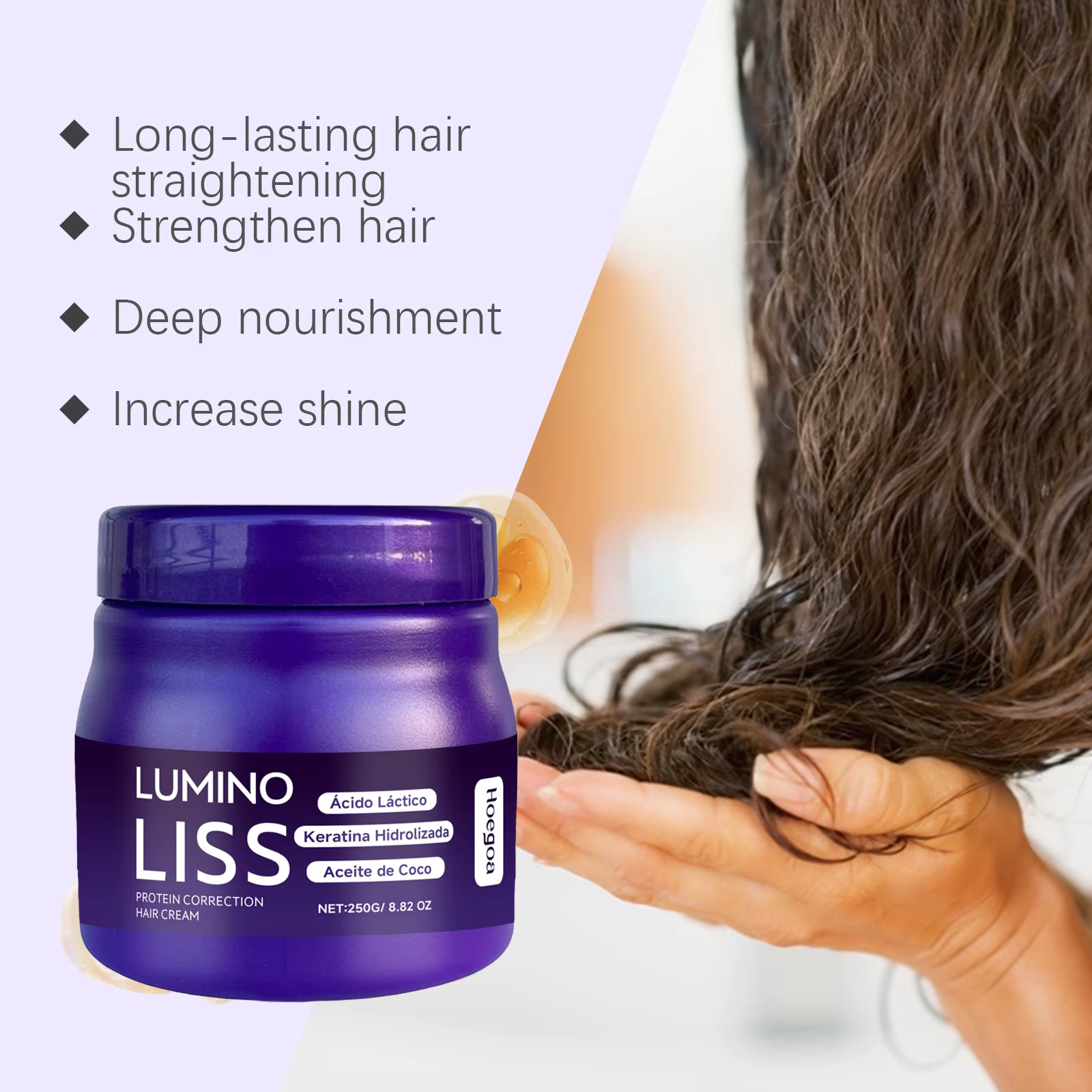 Crème Lissante Protéinée Réparatrice en Profondeur, Conditionneur Nourrissant Anti-Frisottis pour des Cheveux Soyeux et Lisses