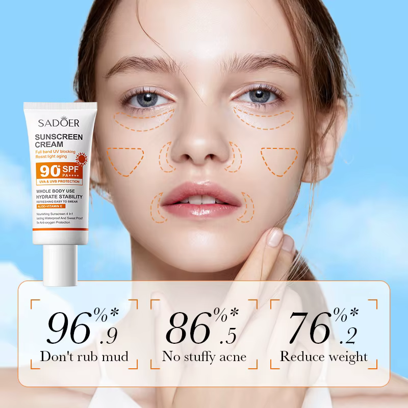 Sadoer crème solaire à haute Protection SPF 90 + PA +++ blanchissant imperméable résistant à la sueur hydratant durable