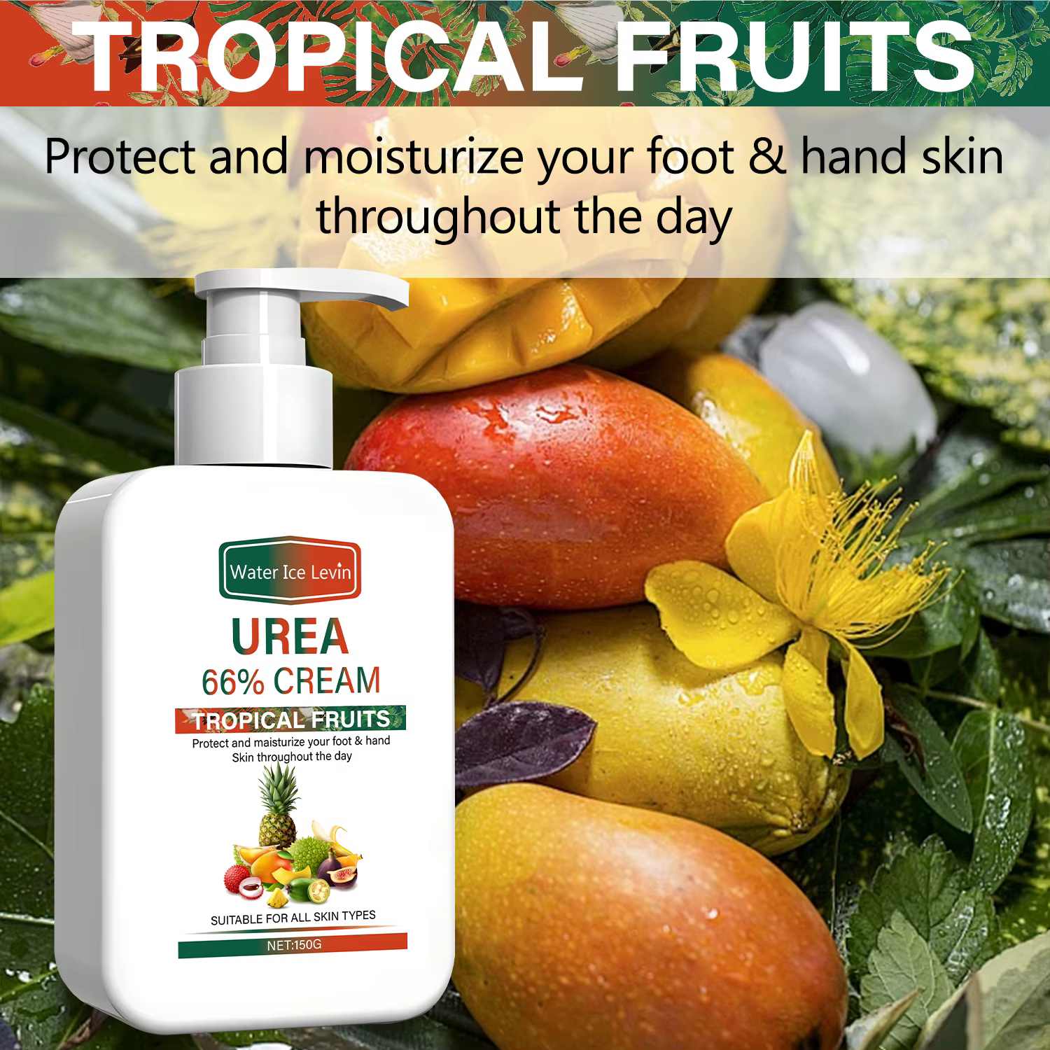 Crème Réparatrice Mains-Pieds à l'Urée - Aux Fruits Tropicaux - Hydratation Profonde - Pour une Peau Douce et Élastique
