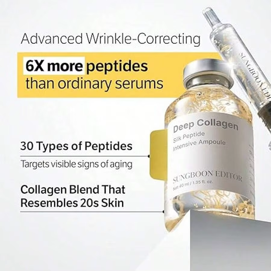 Ampoule anti-âge au collagène et aux peptides | Sérum à la protéine de soie pour raffermir la peau et améliorer son