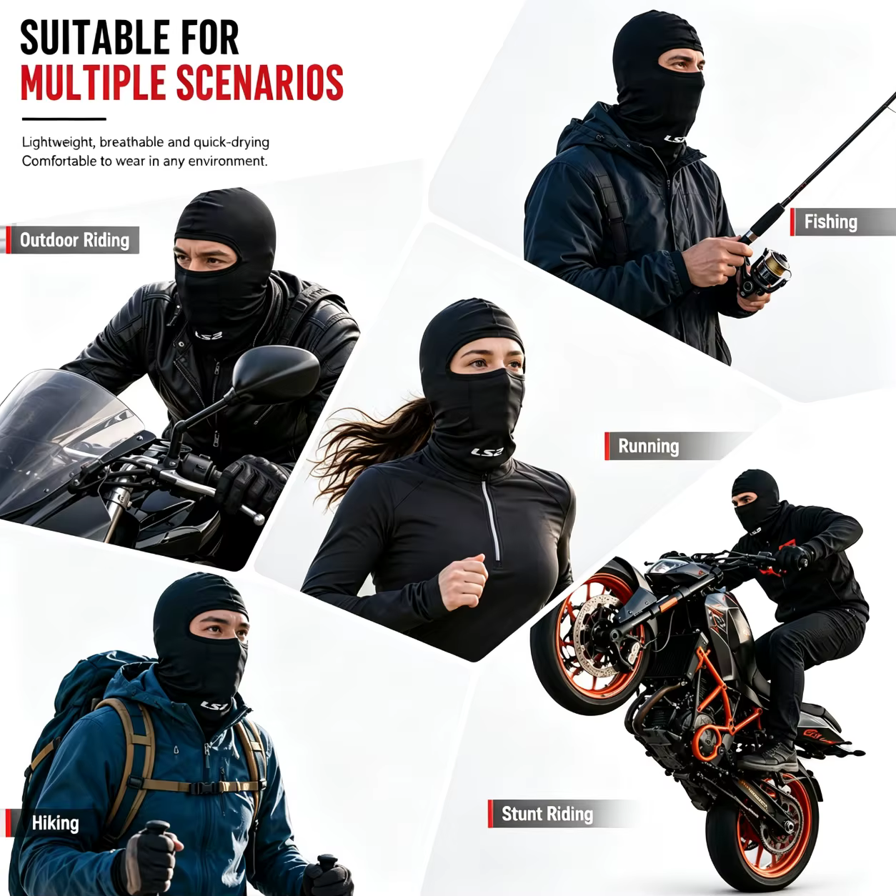 LS2-Masque facial de moto, cagoule respirante, masque de motocross, crème solaire UV, accessoires de moto, été, original