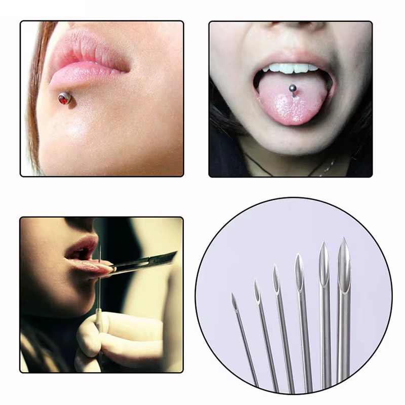 Aiguilles de perçage du corps jetables, 1/3/5 pièces, aiguille médicale pour nombril, mamelon, lèvres, Kit d'anneau de nombril, outil chirurgical en acier