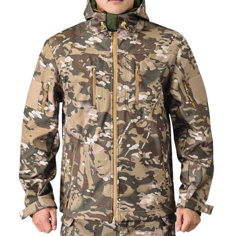 Veste à capuche coupe-vent en peau de requin pour homme, nouvelle veste tactique militaire kaki, veste softshell zippée pour homme, idéale pour l'escalade en plein air