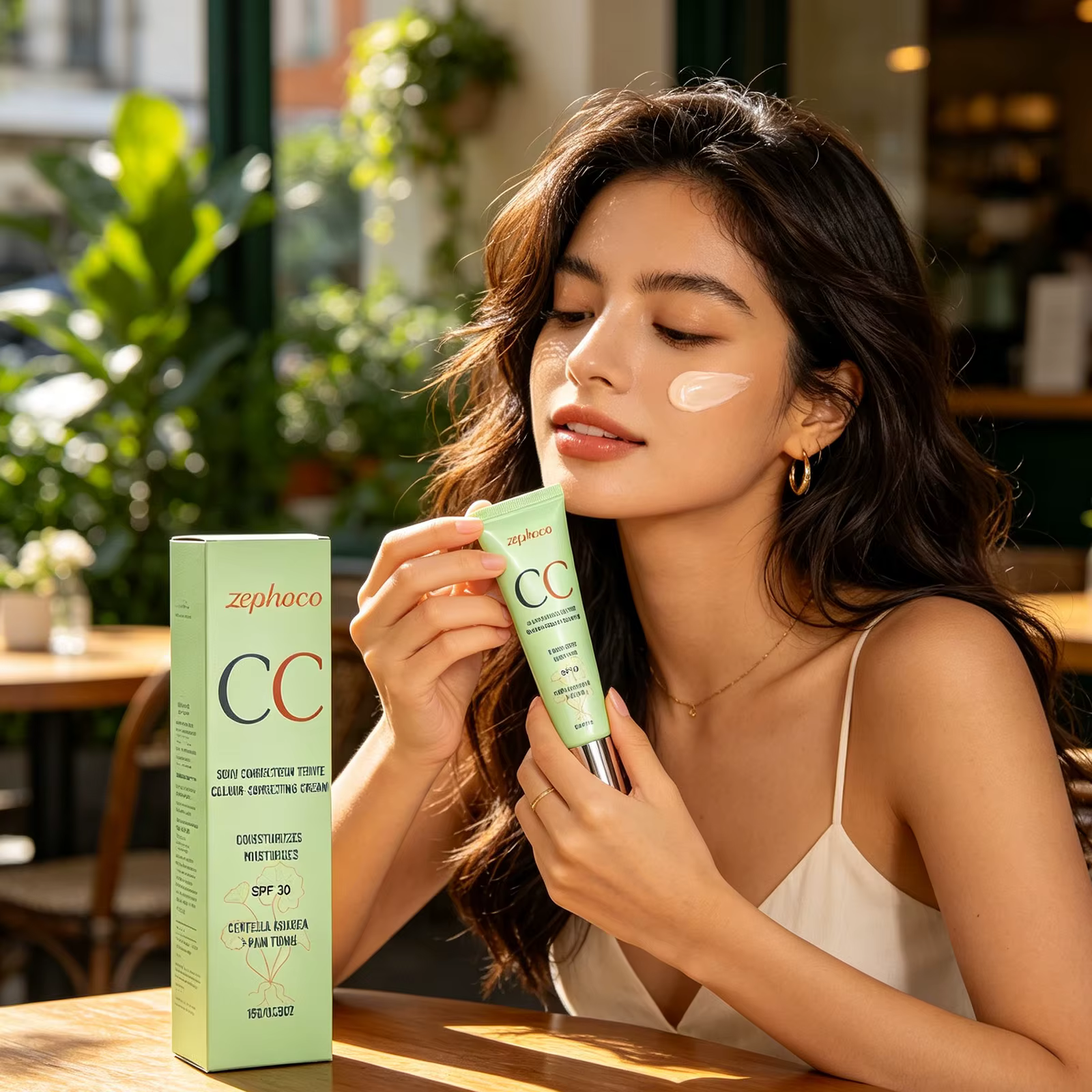 Crème Correctrice de Couleur Zephoco SPF 30 Protection Solaire Anti-UV Couvrance Rougeurs et Imperfections Imperméable Centella CC Cream Fond de Teint 15g