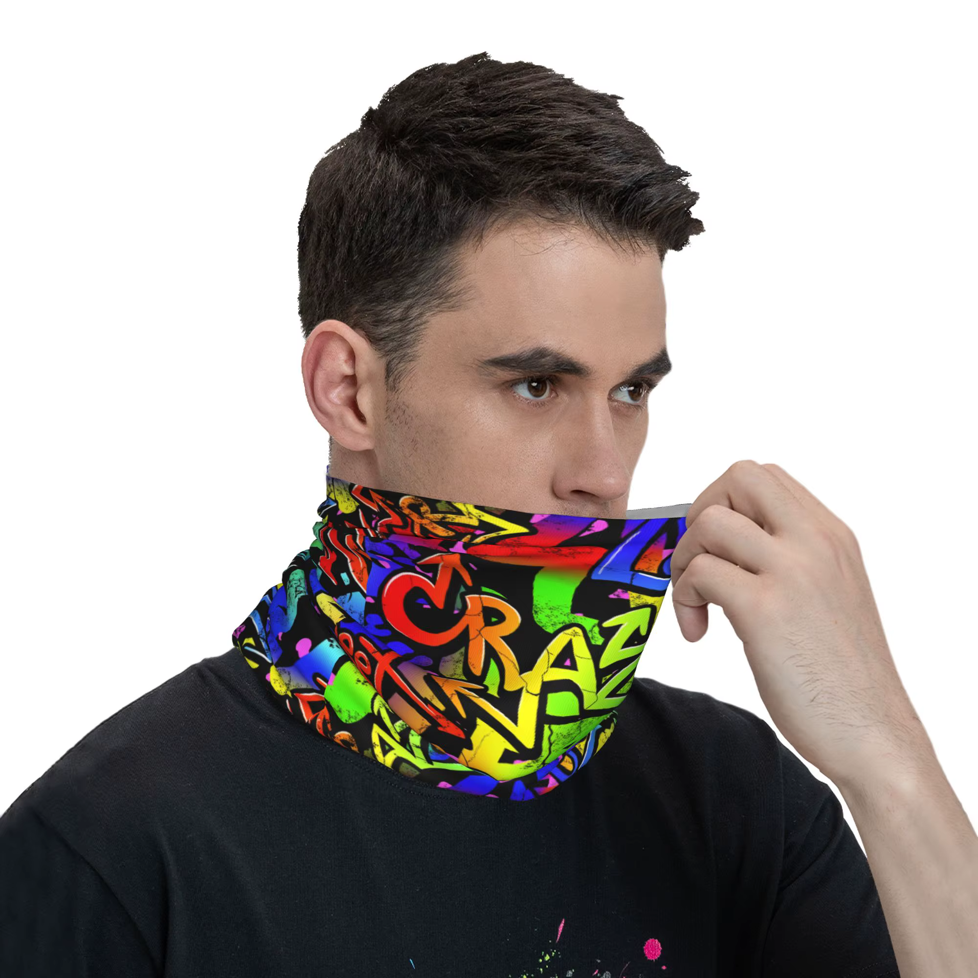 Cagoule Néon Graffiti Art pour Hommes, Masque Facial Anti-UV Amusant pour Cyclisme et Pêche, Écharpe Respirante Bandana