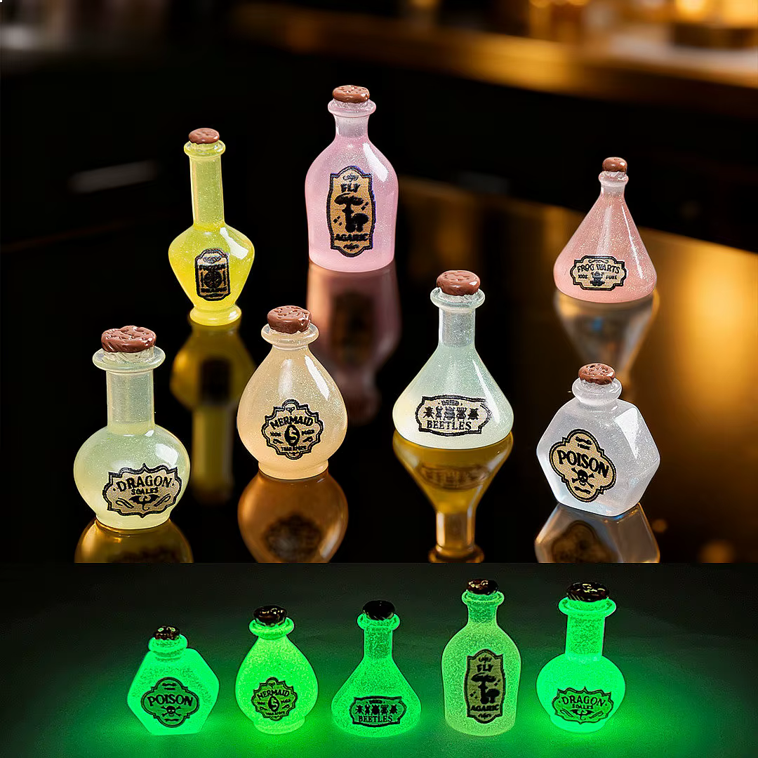 100 mini-bouteilles de potion magique lumineuses en résine, accessoires de décoration pour maison de poupée, bricolage pour porte-clés et bijoux