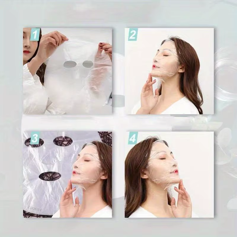 Masque PE jetable Transparent pour tout le visage, masque universel de soins de la peau pour les soins de beauté, accessoires hydratants, 100 pièces