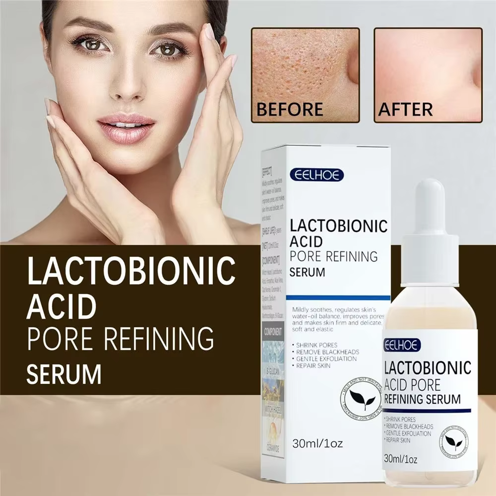 EELHOE acide lactobionique rétrécit les pores sérum pour le visage réparation de la peau points noirs propres acné soins