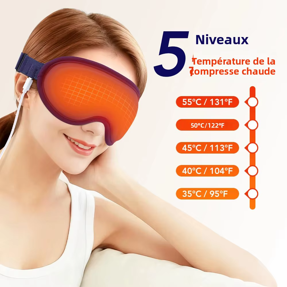 Masque Yeux Chauffant Masseur Oculaire 3D Vibration Compress Chaude Anti-Cernes Poches Occultant Aide Sommeil Spa Voyage