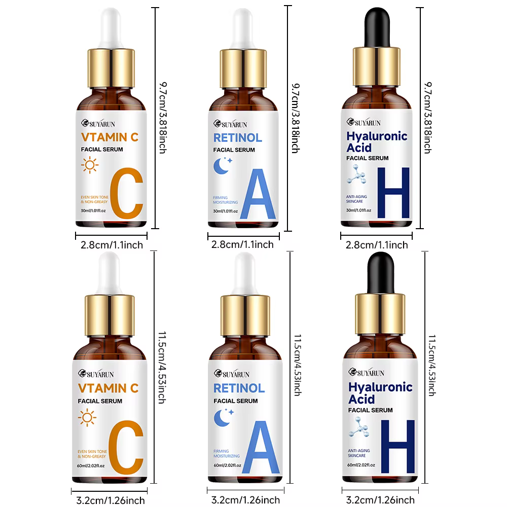SUYARUN Sérum Vitamine C + Rétinol + Acide Hyaluronique Duo | Combo éclaircissant et hydratation anti-âge | Pour tout