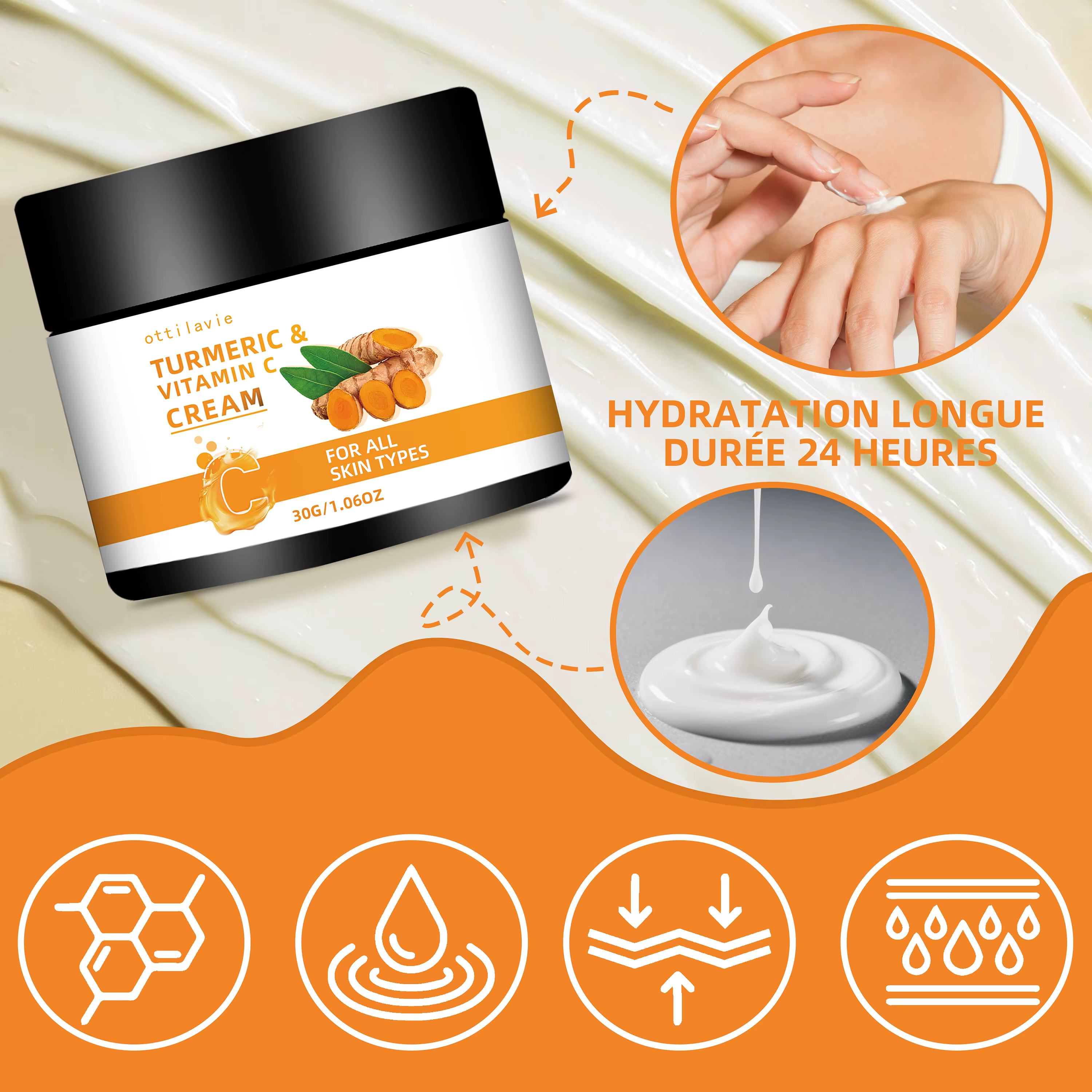 2 pièces ottilavie CRÈME DE CURCUMA ET DE VITAMINE C - Sans alcool