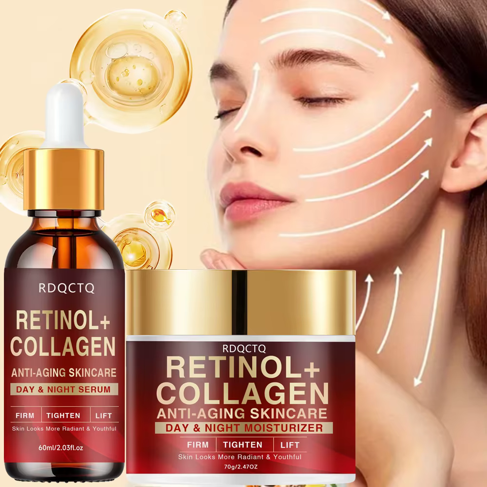 Sérum de jour et de nuit anti-âge au collagène au rétinol-essence raffermissante pour le visage pour la formule de soin de la peau à l'éclat jeune avec hydrat