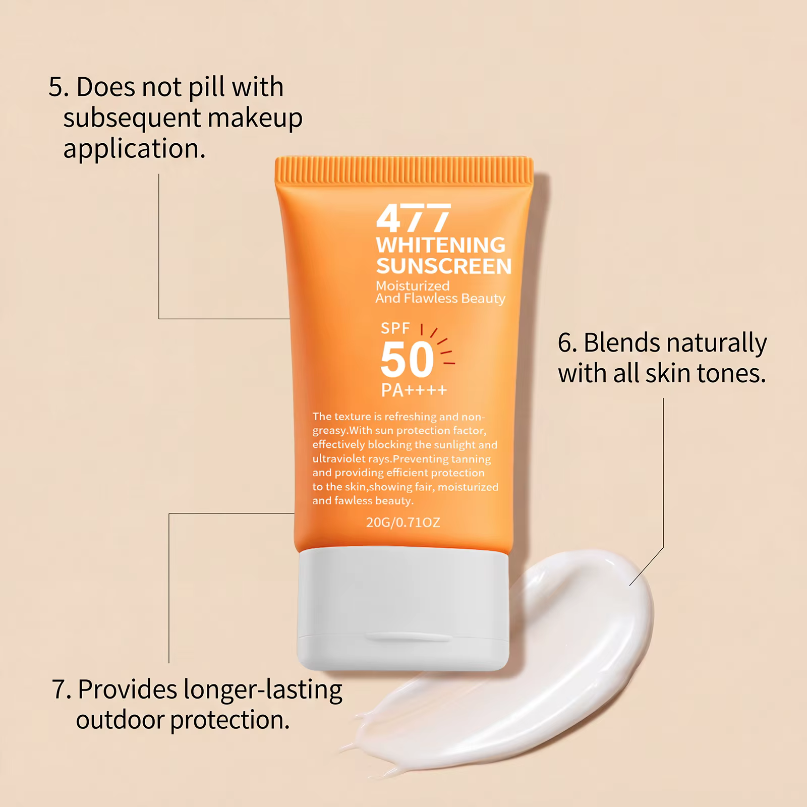Crème solaire SPF 50 à large spectre UV, protection longue durée, contrôle du sébum, couvrance parfaite, légère et hydratante
