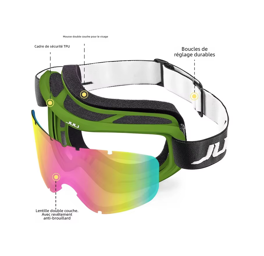 Lunettes de ski à double lentille antibuée pour hommes et femmes, lunettes de sport de neige, masque de ski d'hiver
