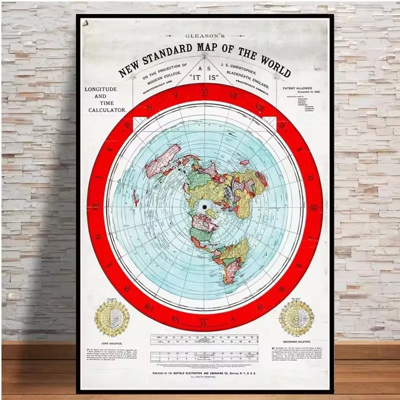 Affiche et imprimés de la terre plate, carte du monde du film, peinture moderne, images murales pour salon, décoration de Collection de maison, 1892