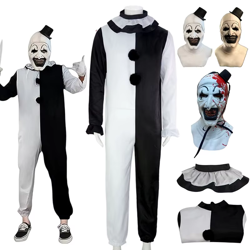 Costume de Cosplay Art le Clown, film terrifié 2, combinaison de Clown tueur, masque, Costumes d'halloween, ensemble complet