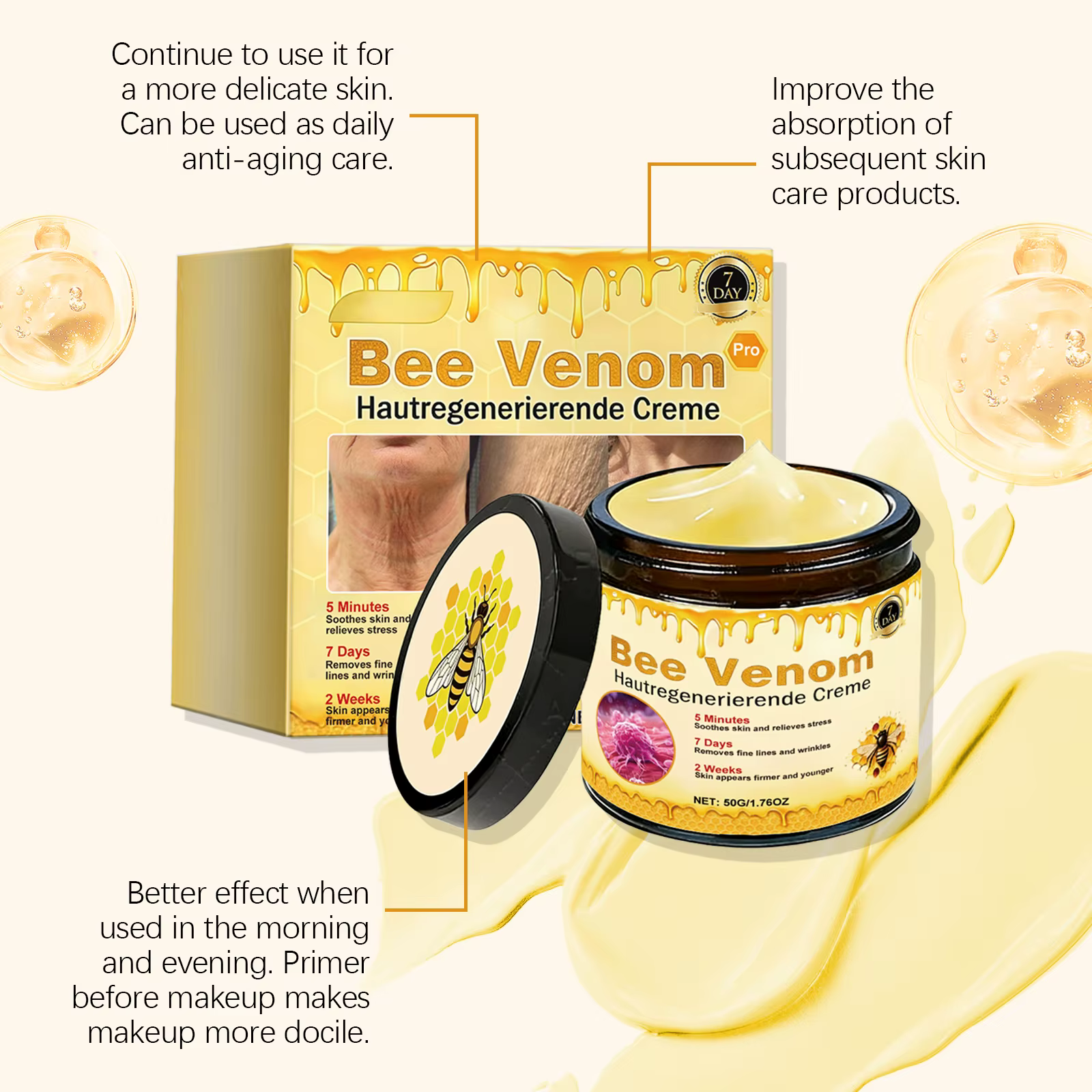 Crème au venin d'abeille Soulage les rougeurs Répare les dommages cutanés Renforce la barrière cutanée Hydratation