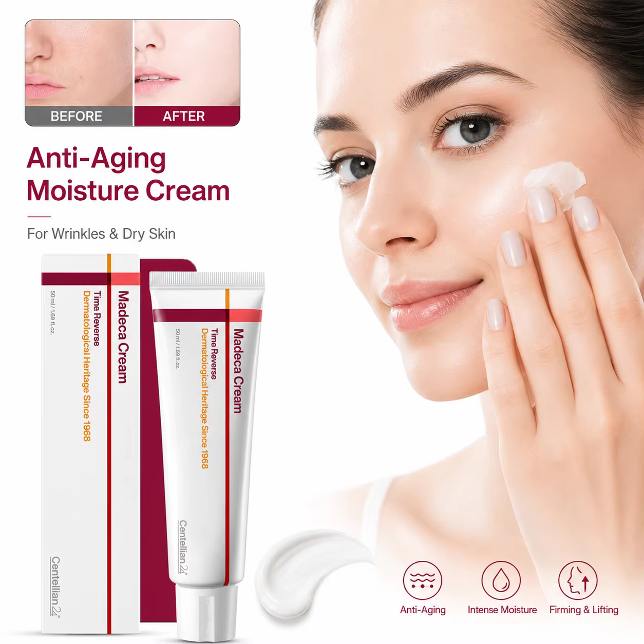 Crème hydratante raffermissante pour le visage Centellian 24, 50 ml, soin anti-âge hydratant pour les rides, les ridules, les peaux sèches, beauté quotidienne