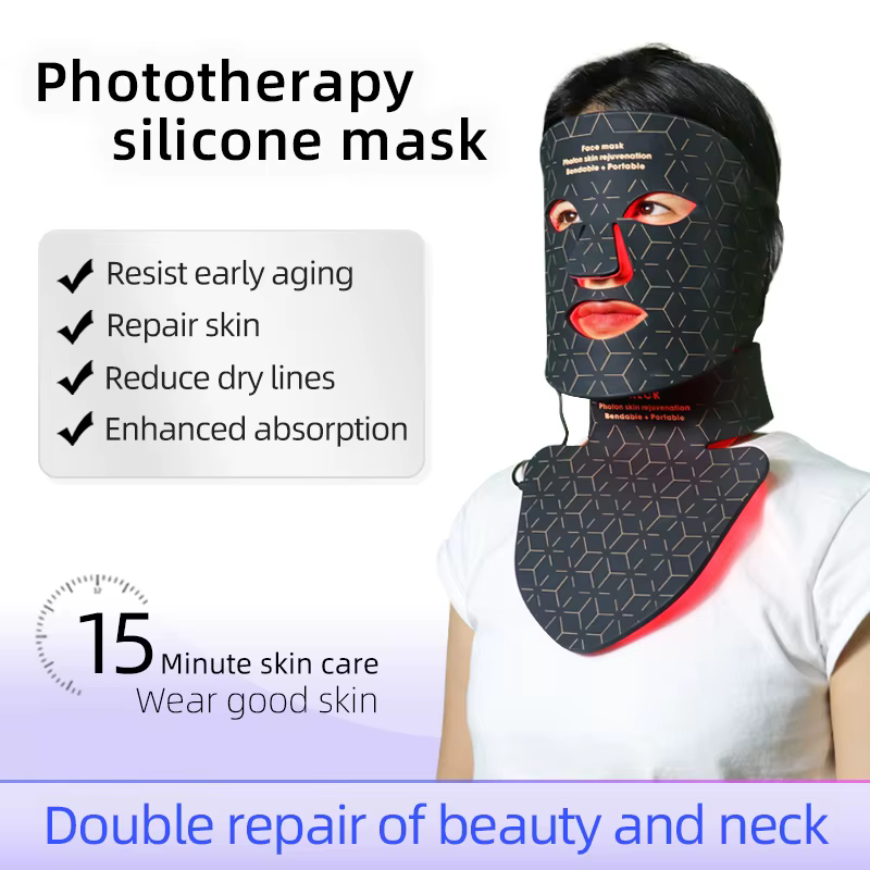 Masque facial à LED 4 couleurs avec cou