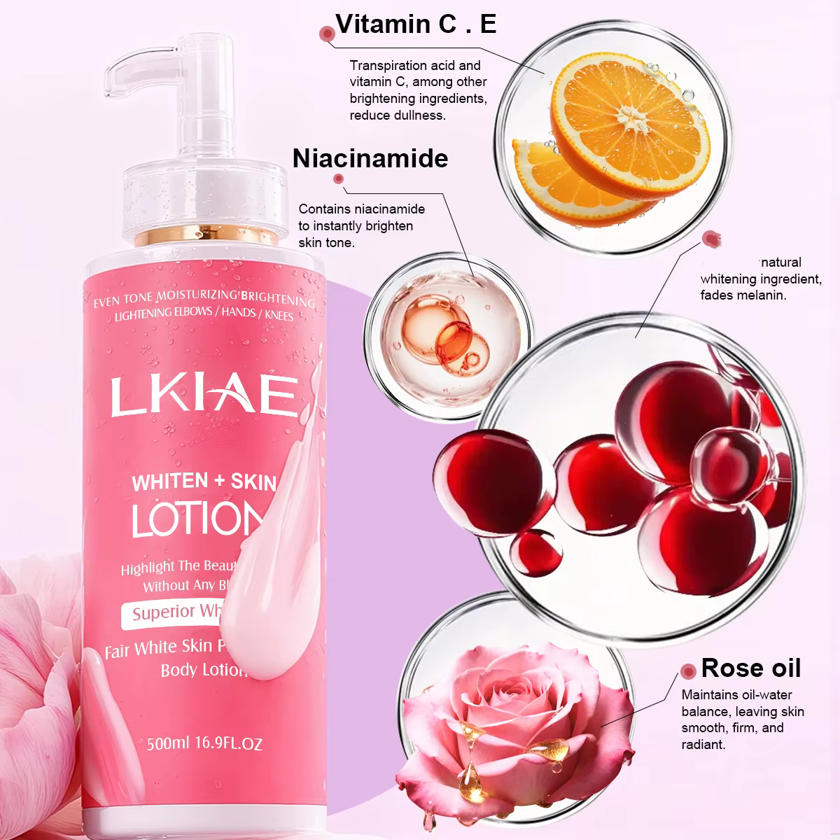 LKIAE Fair White Lotion pour le corps pour une peau brillante et saine