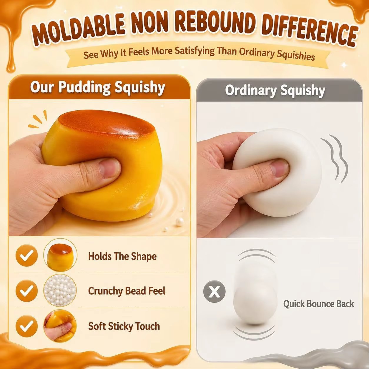 Jouet Squishy Crème Caramel Anti-Stress Sensoriel pour Enfants et Adultes – Cadeau Mignon pour Anniversaire et Fête