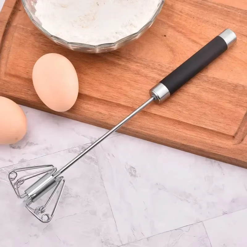 Batteur à œufs semi-automatique en caoutchouc, mélangeur de cuisine rotatif en acier inoxydable, fouet manuel, batteur à œufs, fouet manuel pour crème de lait