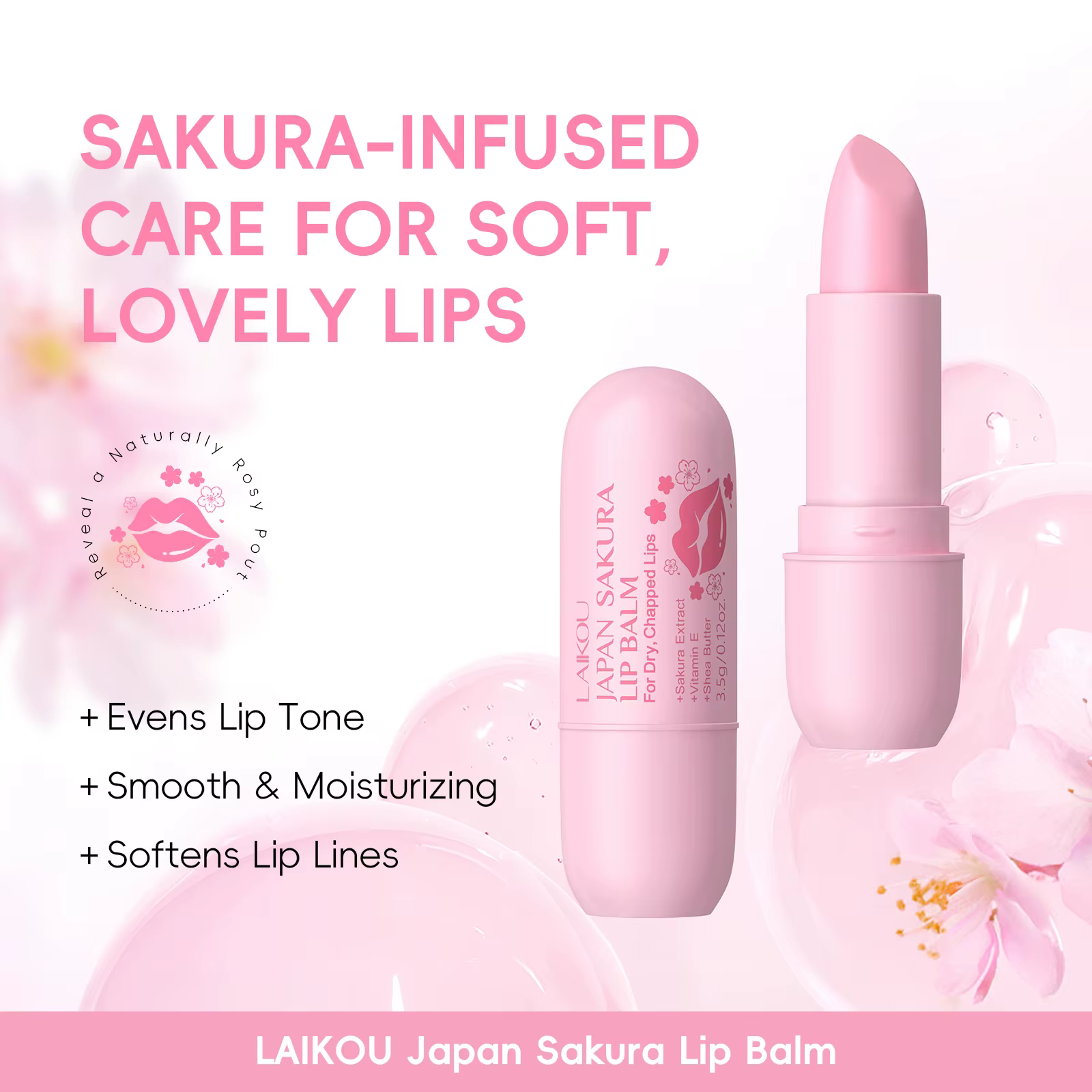 LAIKOU japon Sakura baume à lèvres hydratant repulpant traitement doux radieux soin
