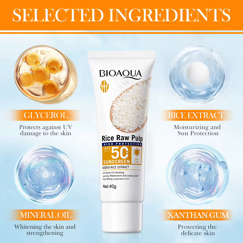 Purée de riz crème solaire SPF50 + PA + protection solaire/UV rafraîchir Non collant imperméable résistant à la sueur