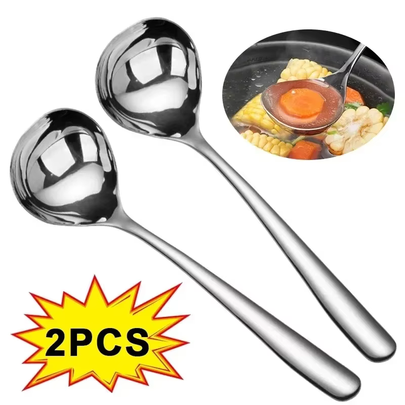 Cuillère à soupe épaisse à long manche en acier inoxydable, cuillères à marmite, passoire, ustensiles de cuisine à domicile, ustensiles de cuisine, 1/2 pièces
