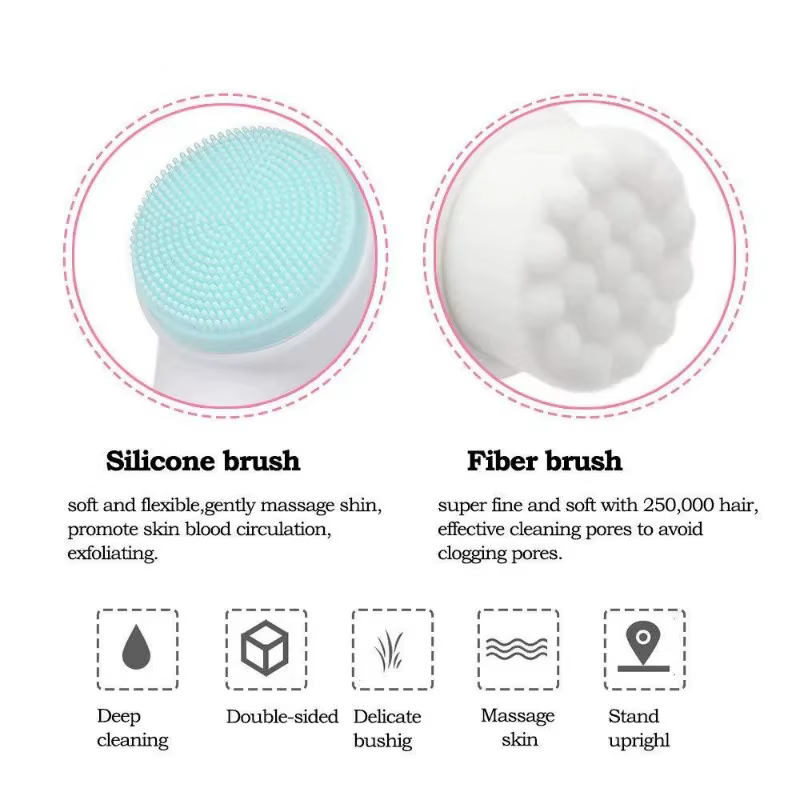 Brosse de nettoyage du visage Double Silicone 3D