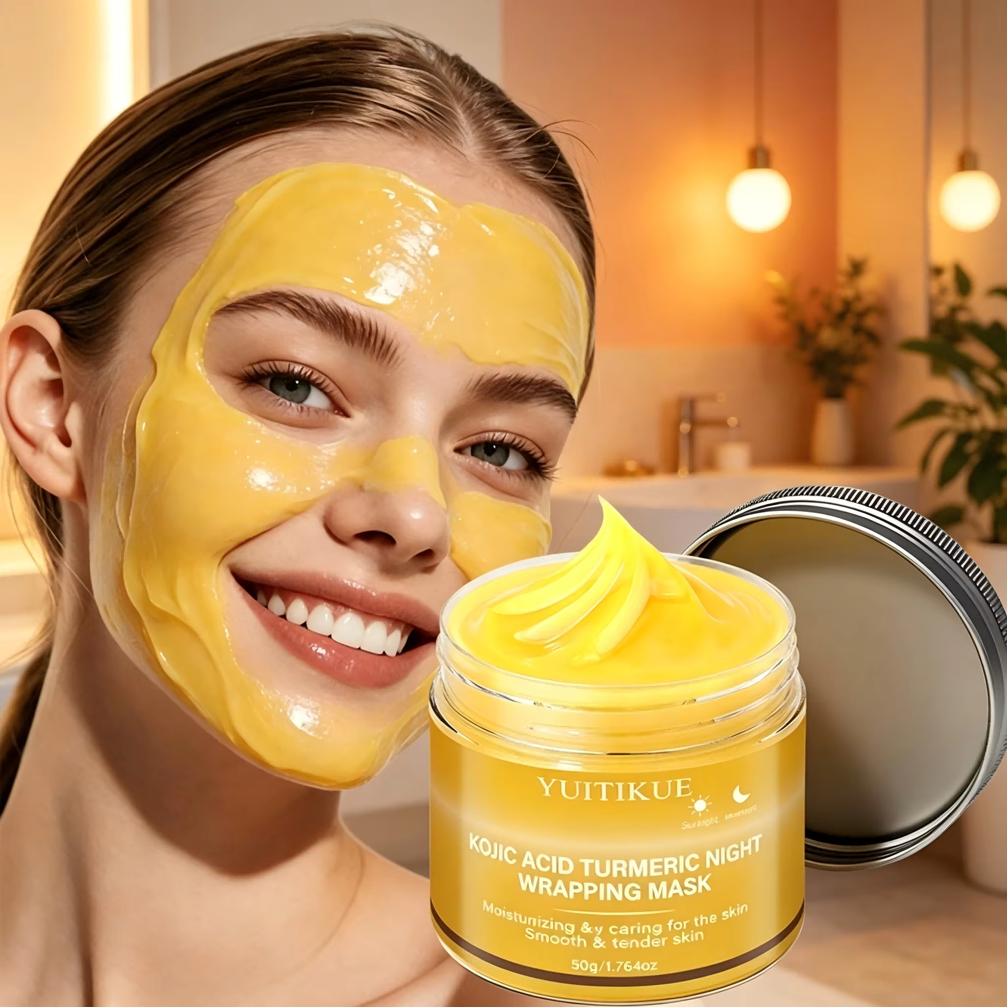 Masque de nuit hydratant et éclaircissant YUITIKUE à l'acide kojique et au curcuma pour une peau douce et lisse 50g